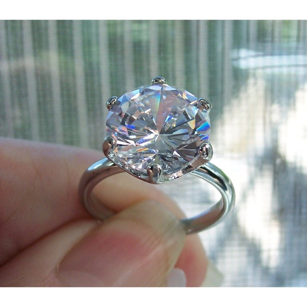Solitaire Round Cut Cubic Zirconia Ring 6.84 Carat Stainless Steel - Picture 9 of 16